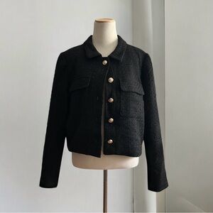 Rachel Zoe Black Bouclé Tweed Cropped Blazer Jacket